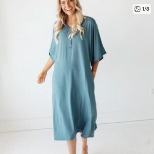 Dwell & Slumber Blue Made in USA Oversized Lounge Nightgown Kaftan OS